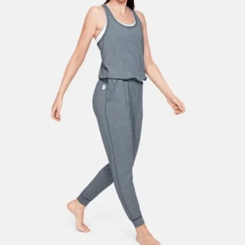 Under Armour Recover Sleepwear Blue Gray Crossback Jumpsuit Romper L
